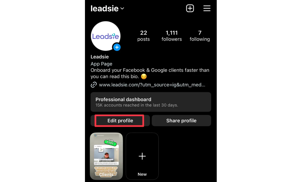 Instagram Edit Profile - switch to professional account