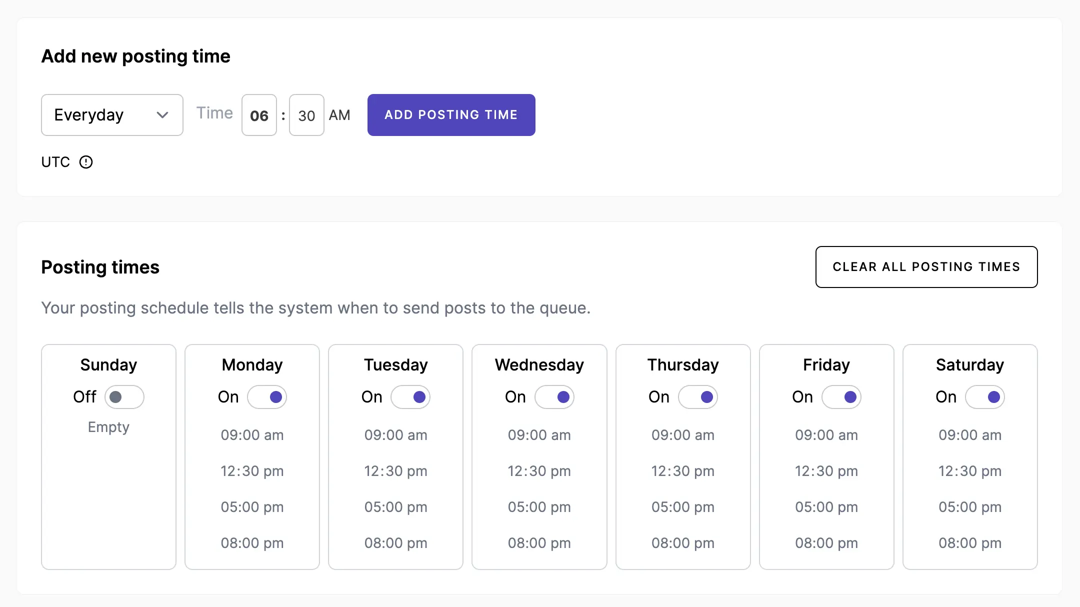 Posting schedule time slots